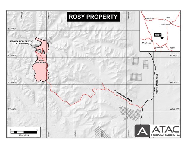 The Rosy property is located on the Red Mountain access road, 77 km east-northeast of Whitehorse, Yukon. (CNW Group/ATAC Resources Ltd.)