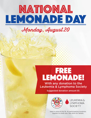 Free Lemonade at Hot Dog on a Stick on National Lemonade Day with LLS Donation.
