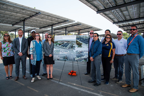 Representatives from Fresno USD, ForeFront Power, and SPURR gathered at McLane High School to celebrate construction of 8.2 megawatts (MW) of solar and energy storage across all comprehensive high schools and the District Service Center.