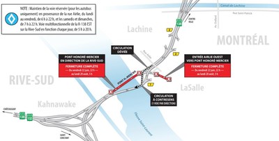 Principales entraves sur le réseau routier de la région de Montréal ce soir et la fin de semaine (Groupe CNW/Ministère des Transports, de la Mobilité durable et de l'Électrification des transports)
