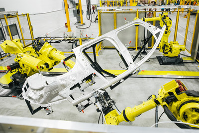 Faraday Future FF 91 first production-level body-in-white undergoing assembly.