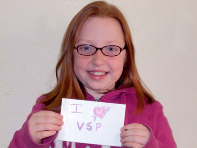 9-year-old Jenna Lancaster after receiving her eye exam and glasses through VSP’s Sight for Students program in 2008.