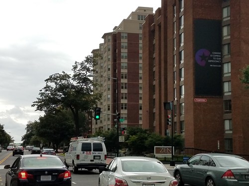 Prytany sign at 13th and Massachusetts Avenue, NW in Washington, DC, with traffic moving east.