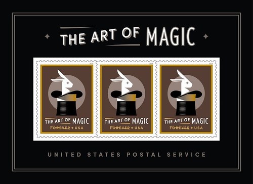 The Art of Magic souvenir sheet features a magical effect of a rabbit popping out of a top hat. This is the first time lenticular printing has been used on a U.S. postage stamp.