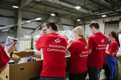 BJ’s Wholesale Club team members volunteered at The Greater Boston Food Bank to sort and package healthy food to distribute to school-based pantries in Boston, Mass.