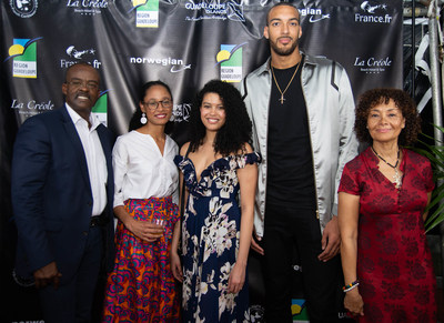 From left to right: Ary Chalus, President of the Region of Guadeloupe, guest, model/Actress Katia Inamo, Utah Jazz Rudy Gobert, Film maker Mariette Monpierre.