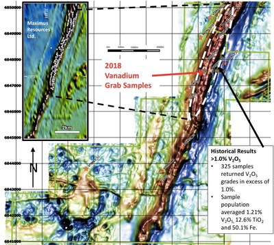 Figure 1: Canegrass Property – High Resolution Airborne Magnetics and Maximus Resources Sampling Grid Inset (CNW Group/Bluebird Battery Metals)