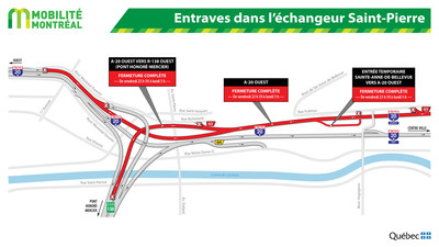 Entraves dans l’échangeur Saint-Pierre (Groupe CNW/Ministère des Transports, de la Mobilité durable et de l'Électrification des transports)