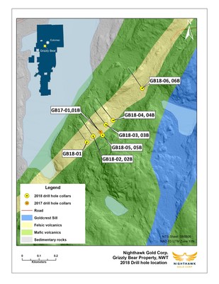 Figure 1.  Plan View – Grizzly Bear Drillhole Locations (CNW Group/Nighthawk Gold Corp.)