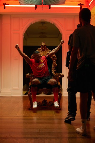 • Manchester United captain, Antonio Valencia, celebrates on a golden throne during a Chivas film shoot in July in Los Angeles, United States. The film was released to announce Chivas as the "Official Global Spirits Partner" of Manchester United.