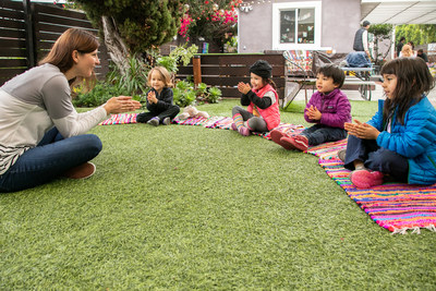 Outdoor circle time at Little Nest Learning Space, a home-based preschool in Highland Park, Los Angeles.