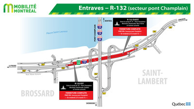 Entraves - R-132 (secteur pont Champlain) (Groupe CNW/Ministre des Transports, de la Mobilit durable et de l'lectrification des transports)