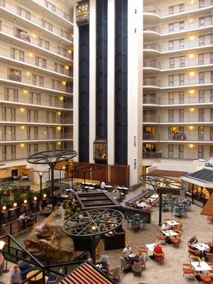 The new atrium at the Embassy Suites DFW South hotel. (CNW Group/American Hotel Income Properties REIT LP)