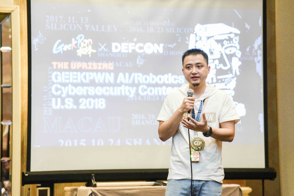 CEO and Founder of KEEN, Daniel Wang giving the opening speech at GeekPwn 2018, Las Vegas.