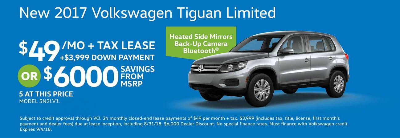 The 2017 Volkswagen Tiguan Limited is one of the most affordable lease offers at Dirito Brothers Volkswagen.