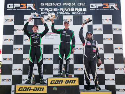 Zacharie Robichon, driver of the No. 98 Mark Motors Racing Porsche placed first on Saturday at the GP3R race of the Porsche GT3 Cup Challenge Canada. His teammate, Roman De Angelis finished in second, while tienne Borgeat finished third overall and first in the Platinum Masters. (CNW Group/Porsche Cars Canada)