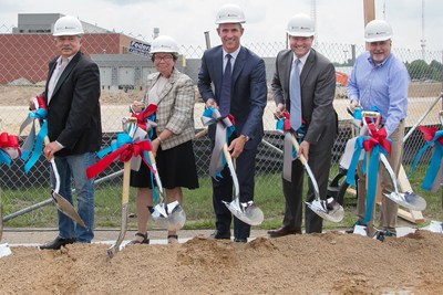 Officials break ground on corporate headquarters building for Exact Sciences on Aug. 14, 2018 in Madison, Wis. Pictured L-R: Paul Soglin, mayor, City of Madison; Rebecca Blank, chancellor, University of Wisconsin-Madison & president, University Research Park Board of Trustees; Kevin Conroy, chairman and CEO, Exact Sciences; Aaron Olver, managing director, University Research Park; and Mark Pocan, U.S. Congressman.