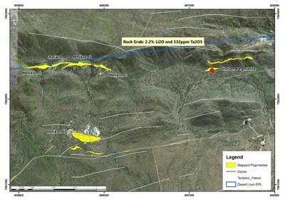 Figure 4 – Plan Showing Shalom Pegmatite Discovery and Possible Strike Extension from Helikon (CNW Group/Desert Lion Energy)