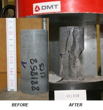 Figure 1 – Specimen before and after performing UCS test (CNW Group/Rock Tech Lithium Inc.)