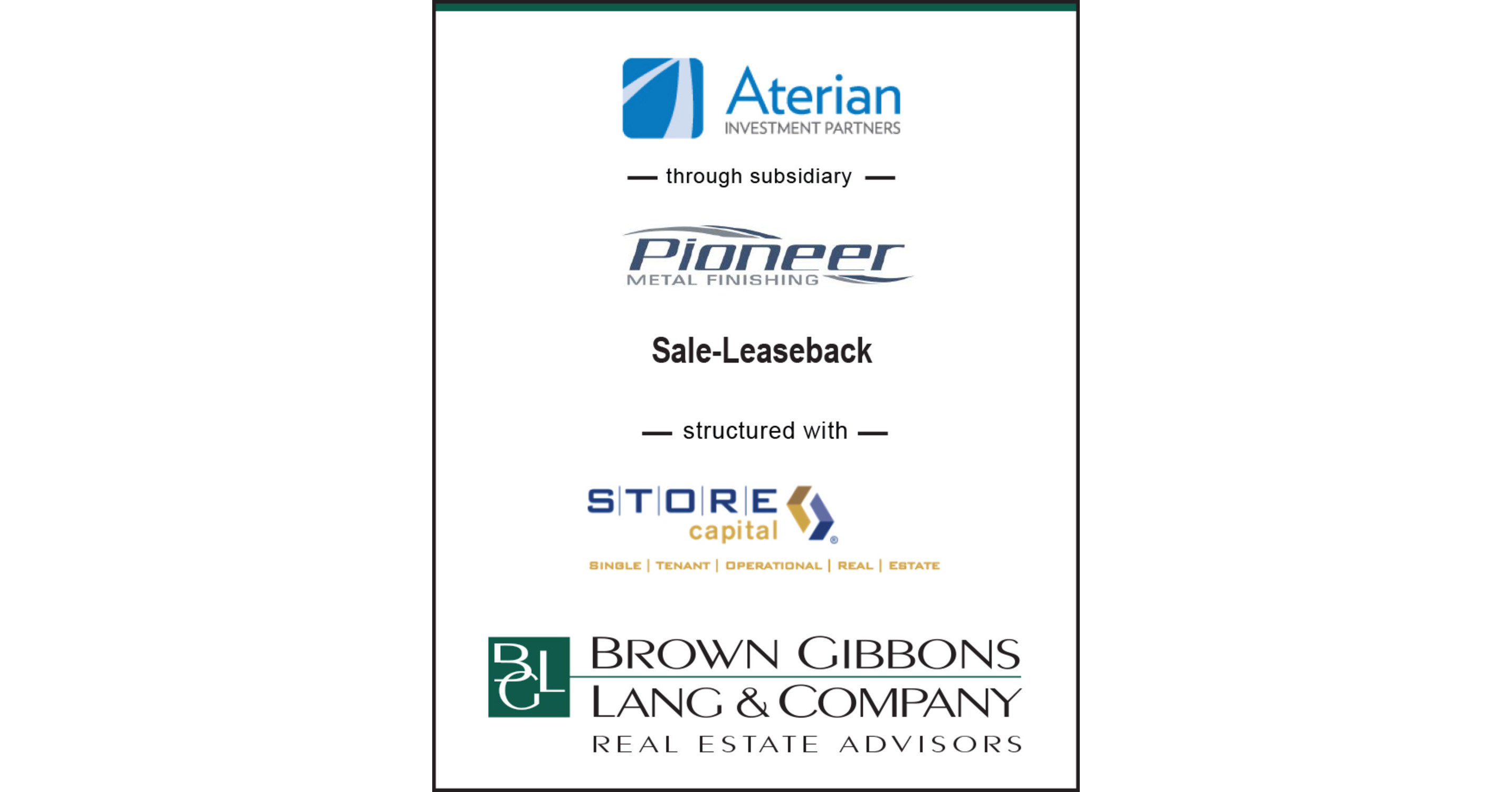 BGL Real Estate Advisors Announce the Sale of Pioneer Real Estate to STORE