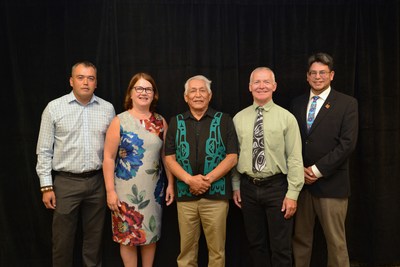 From Left : Huu-ay-aht Culture and Wellness Program Administrator Edward R. Johnson, Minister Philpott, Huu-ay-aht Chief Councillor Robert J. Dennis Sr., Minister Fraser, Huu-ay-aht Councillor John Jack (CNW Group/Indigenous Services Canada)