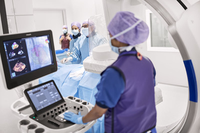 The Philips EPIQ CVxi with Echonavigator (A.I.) streamlines communication between the interventional cardiologist and the echocardiographer during complex interventional exams to improve patient care and enhance workflow.