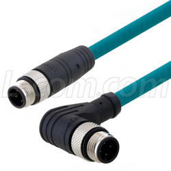 L-com针对狭窄空间内工业级连接应用的直角型M12线缆组件备货待售