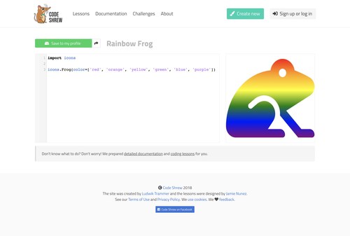 Screenshot of the tool, showing a drawing of a rainbow frog being edited