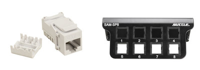 Suttle CAT6A Solution--CAT6A jack and SAM-SP8 Universal bracket for up to 8 CAT6+ connections