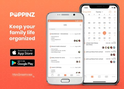 Poppinz Family Organizer app. Shared Calendar, lists, contacts.