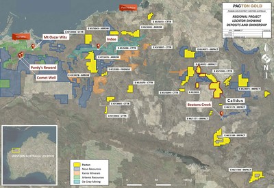 Figure 2: Pacton Pilbara regional location plan, also at  http://www.pactongold.com/Pacton-Location-Map.jpg (CNW Group/Pacton Gold Inc.)