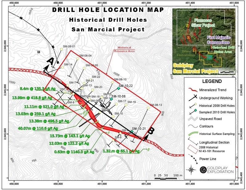 Figure 1: Drill Hole Location Map San Marcial Project (CNW Group/Goldplay Exploration Ltd)