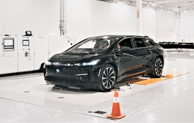 Faraday Future FF 91 first pre-production car is complete and rolled through first phase of testing at Hanford factory.