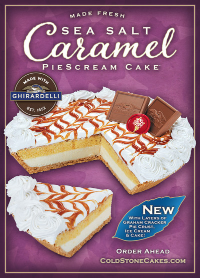 Sea Salt Caramel Pie Scream Cake™ – Sea Salt Caramel Ice Cream Made with Ghirardelli® in Graham Cracker Pie Crust, topped with White Frosting and Ghirardelli Sea Salt Caramel