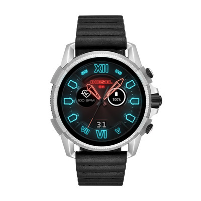 The next generation Diesel Full Guard 2.5 touchscreen smartwatch offers the latest wearable technology, including heart rate tracking, NFC payment capabilities and GPS tracking. Optimized features include rapid charging, music control, customizable watch faces, smartphone notifications, Google assistance and swimproof functionality.