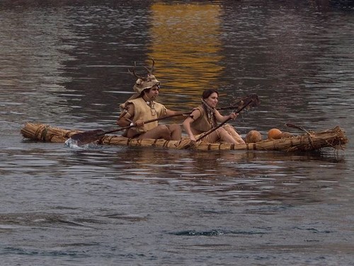 Salinan Tribe paddle in hand-crafted Tule Boat now on display at Morro Bay Maritime Museum.