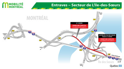 Entraves – secteur de L’Île-des-Soeurs (Groupe CNW/Ministère des Transports, de la Mobilité durable et de l'Électrification des transports)