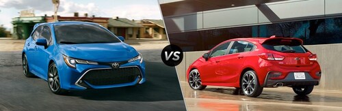 A side-by-side comparison of the 2019 Toyota Corolla Hatchback against the Chevy Cruze Hatch and the 2019 RAV4 versus the Mitsubishi Outlander Sport demonstrate the brand's excellence in each class of the automotive industry.w