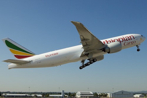 Ethiopian Airlines B777-200LRF freighter aircraft.
