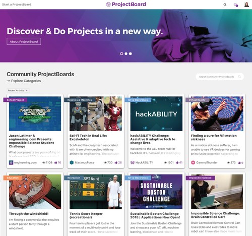 Fig.1: ProjectBoard’s Homepage. A great place to explore, discover and contribute to projects created by the community. (CNW Group/engineering.com)