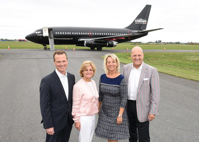 Left to right: Charles Vaillancourt, Chairman of the Board of Directors of Aéroport Montréal Saint-Hubert Longueuil (AMSL), Jane Foyle, General Manager of AMSL, Sylvie Parent, Mayor of Longueuil, and Michel Picard, MP for Montarville (CNW Group/Aéroport Montréal Saint-Hubert Longueuil)