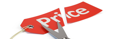 red "price" tag cut in half by a scissors