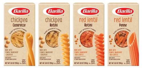 The new legume pastas from Barilla come in four varieties, each featuring only one ingredient - either chickpeas or red lentils - plus the nutrition benefits of legumes.