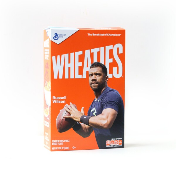 Quarterback Russell Wilson is the next champion to appear on Wheaties iconic orange box.