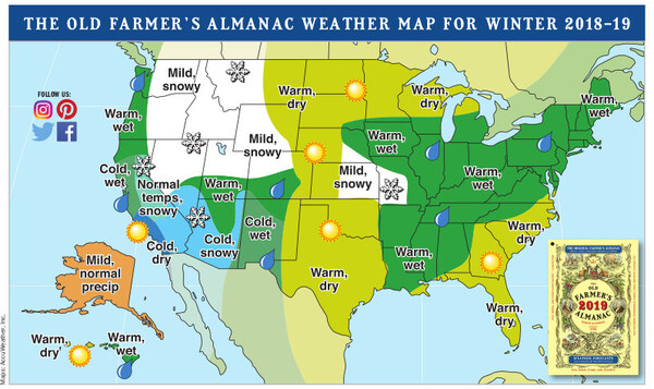 Winter Weather forecast from The 2019 Old Farmer's Almanac