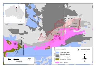 Figure 1: Now 100% Laramide tenements covered by Falcon AGG survey (red outline). (CNW Group/Laramide Resources Ltd.)