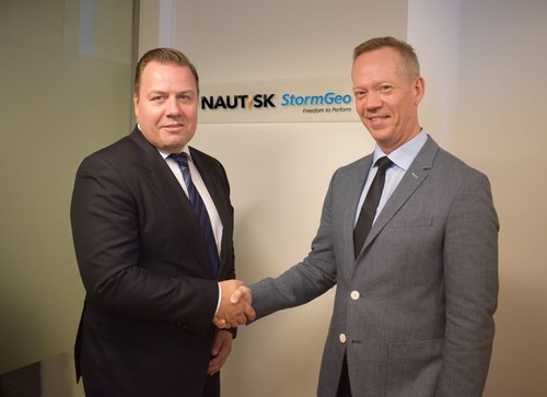 StormGeo Acquires Nautisk. Pictured left to right, Thomas Fjeld, Nautisk CEO and Per-Olof Schroeder, StormGeo CEO.