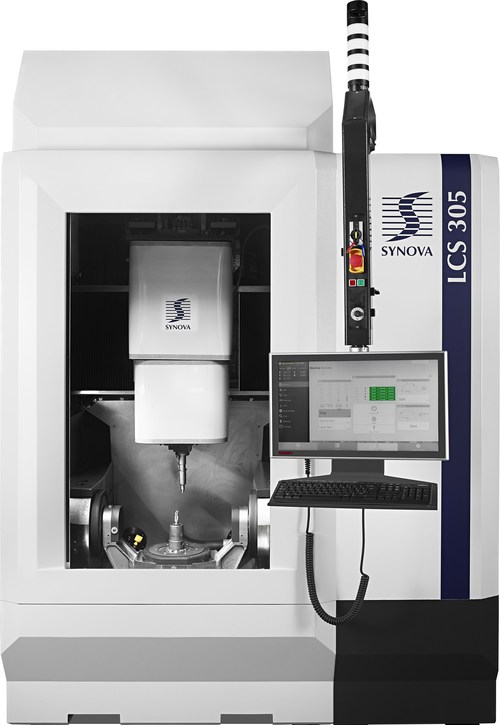 The new 5-axis laser machining center LCS 305 from Synova is designed to handle complex 3-D applications in tool and aerospace industries. The LCS 305 with Laser MicroJet® technology offers unmatched accuracy, quality and speed with highly dynamic axes, water-cooled linear and torque motors, mineral casting machine bed and fully automatic offset calibration system. (PRNewsfoto/Synova)