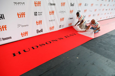 Hudson’s Bay rolls out the official striped carpet in preparation for the Toronto International Film Festival. (Photo credit: George Pimentel Photography) (CNW Group/Hudson's Bay)