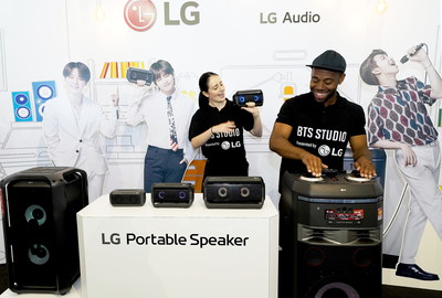 The LG PK-series Bluetooth speakers in action at the “BTS Studio Presented by LG”